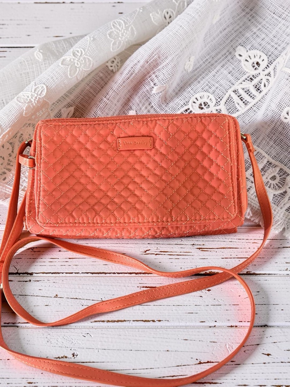 Vera Bradley Deluxe All Together Crossbody Coral Orange Wallet Purse NWOT